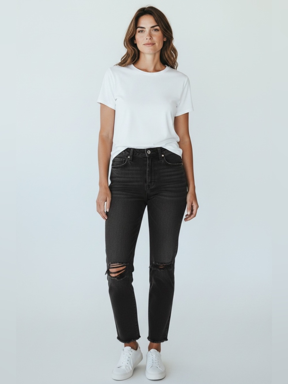 SO Black High Rise Mom Jeans Distressed Raw Hem Size 5 / 27W